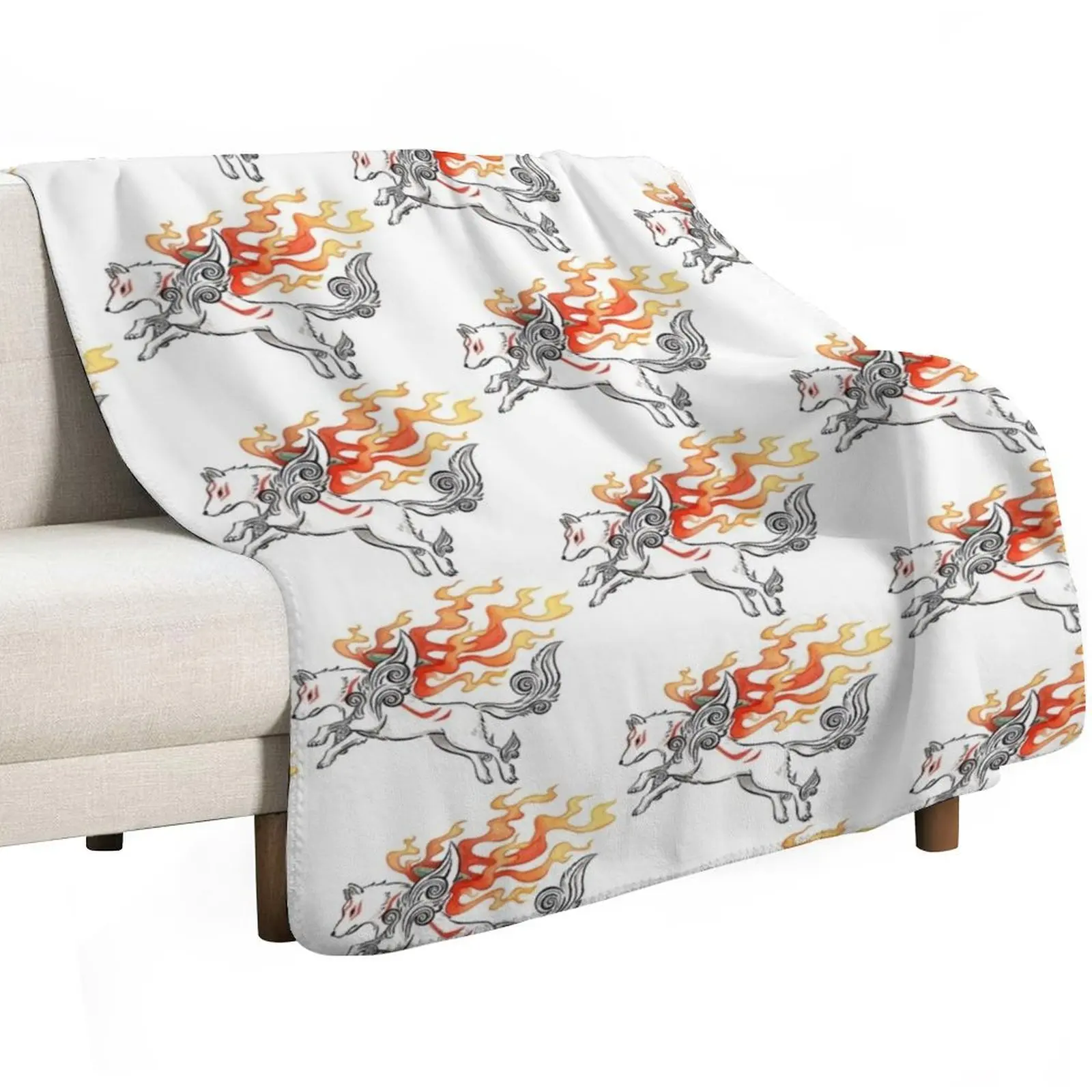 Okami Amaterasu white wolf in watercolour Throw Blanket Plush Decorative Beds Thermals For Travel Hairy Blankets