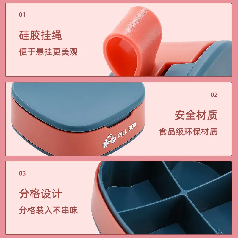 علبة حبوب منع الحمل الصغيرة، منظم حبوب الدواء المحمول، حاوية حبوب منع الحمل لجيب 4 مقصورات، حامل دواء السفر المدمج اليومي #4