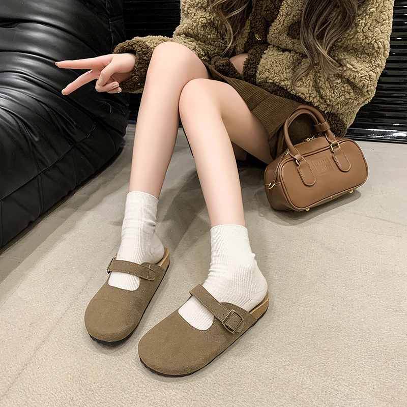 

2024 New Women's Casual Toe Slippers Suede leather clog sandals Women's Vintage Fashion Garden Muller Clog Slippers