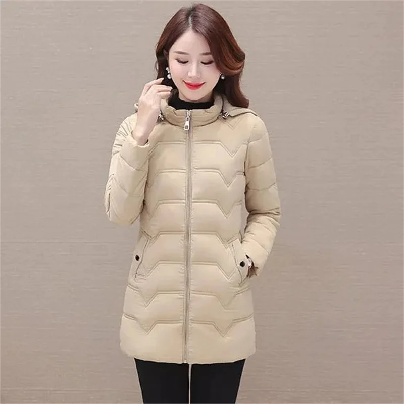 New Winter Parkas Women Hooded Down Jacket Thick Warm Cotton padded Coat Casual Mid-Length Clothes ladies slim Outerwear T530