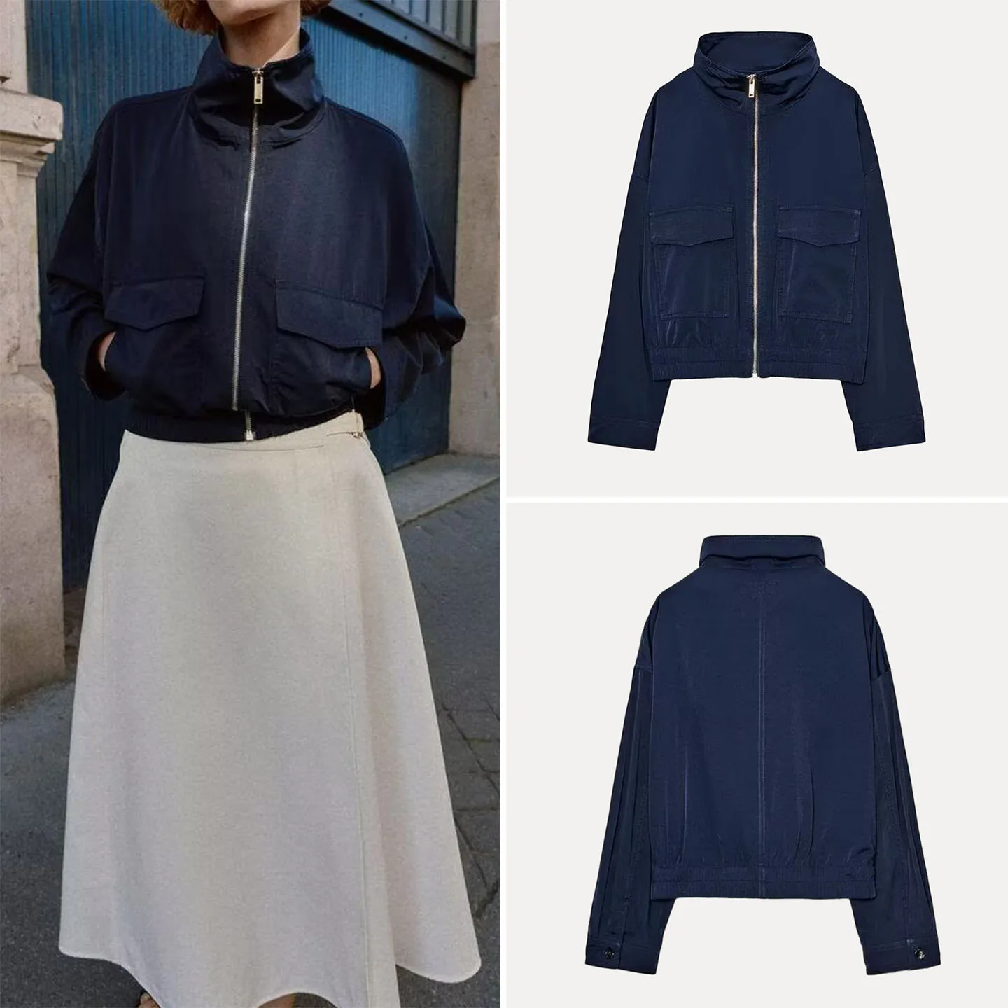 

Fashionable Versatile Stand Collar Jacket Women's Spring 2026 New Arrival Pocket Flip Cover Jacket Standard Fit Long Sleeve