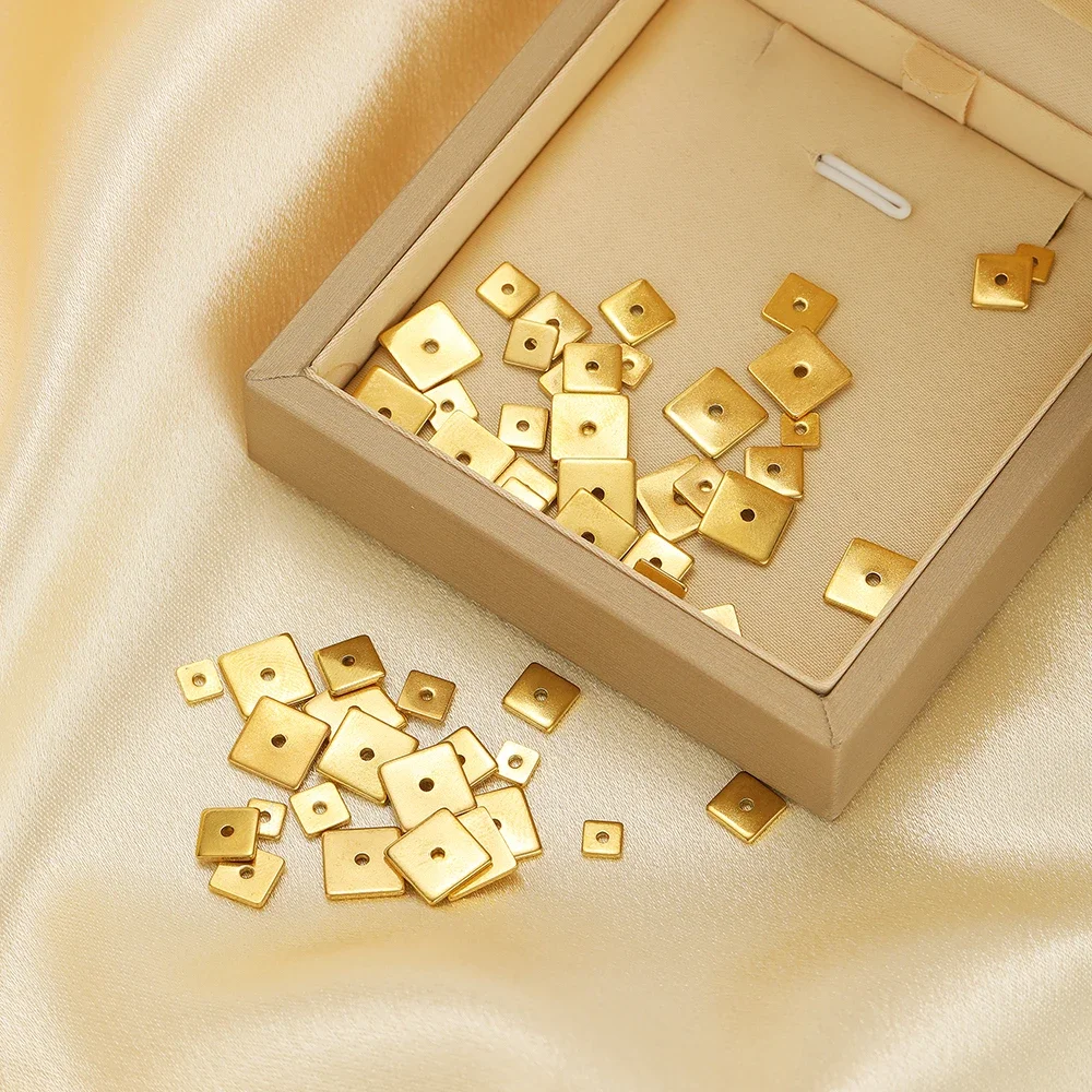 50pcs Stainless Steel Small Hole Square Flat Spacer Beads Loose Beads Charms for Jewelry Making DIY Bracelet Necklace Supplies
