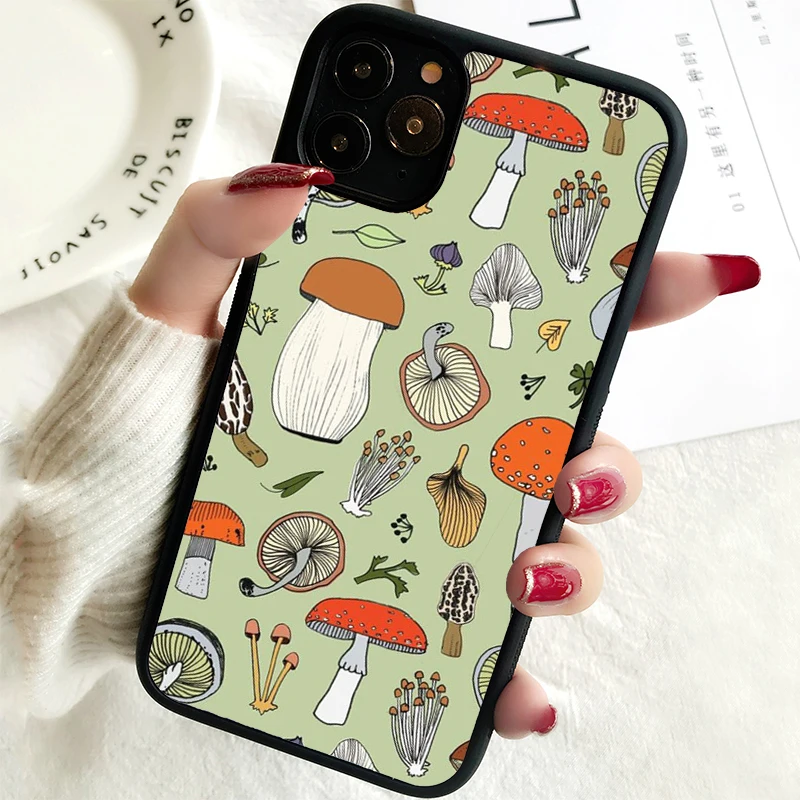 5 5S SE 2020 Phone Cover Case for iPhone 6 6S 7 8 Plus X Xs XR 11 12 Mini Pro Max Rubber Silicone Green Funky Mushroom