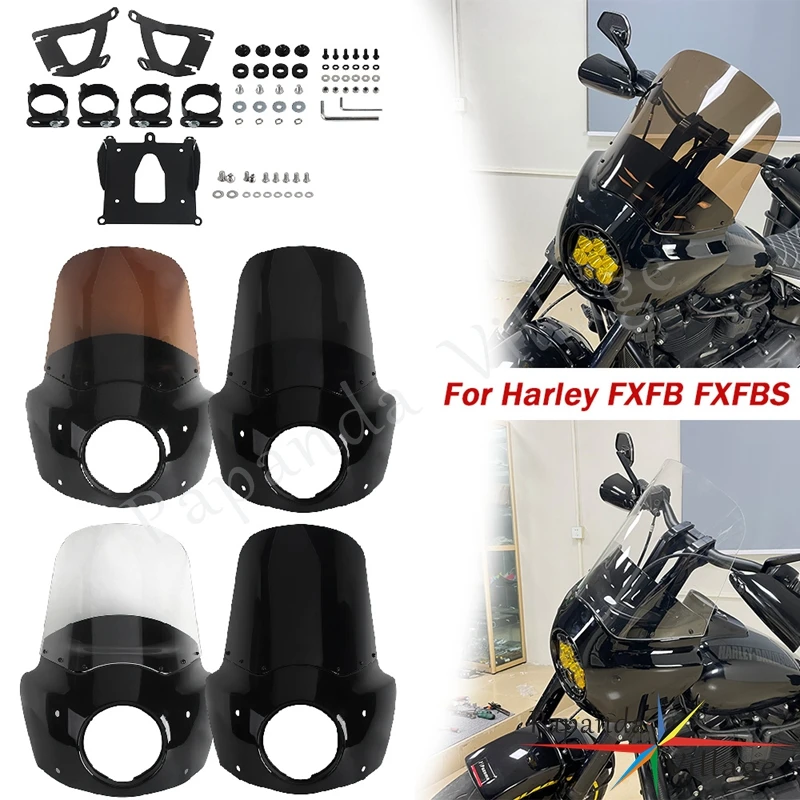 For Harley Softail Fat Bob FXFB 114 FXFBS 18-24 Motorcycle ABS plastic Headlight Fairing For LP6 Baja Designs Bracket Mount Kit