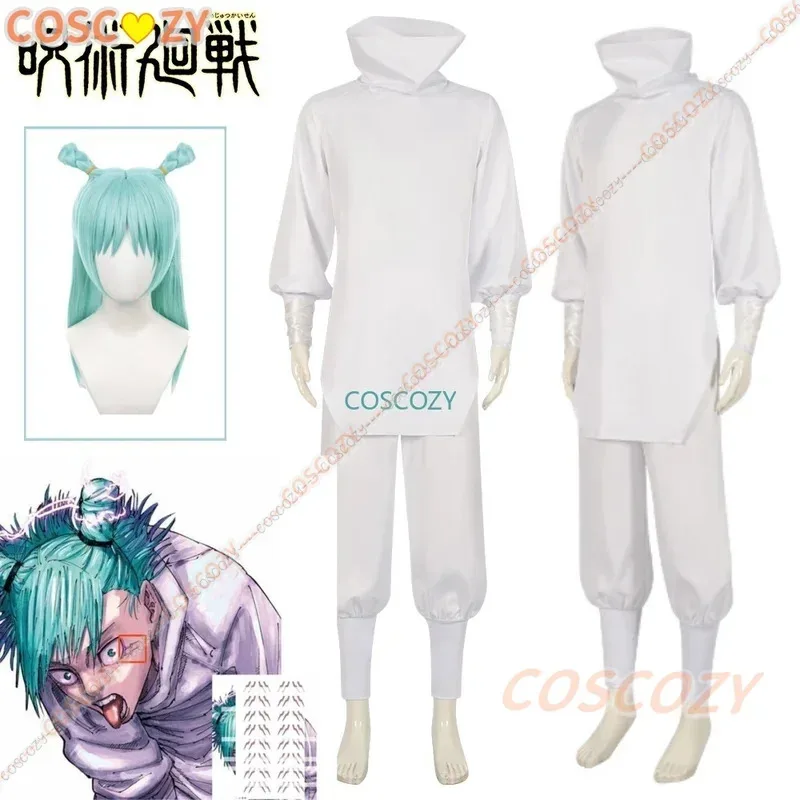 202511 Anime Jujutsu Kaisen Kashimo Hajime Cosplay Kostüm Weiße Uniform Top Hose Perücke Tattto Aufkleber Outfit Karneval C