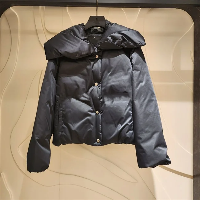 Loose Fit ort Puffer Jaet Damen Thiened Gänsedaunenmantel Reine Farbe Revers Winter Neuankömmling Pendeln Sle Nylon