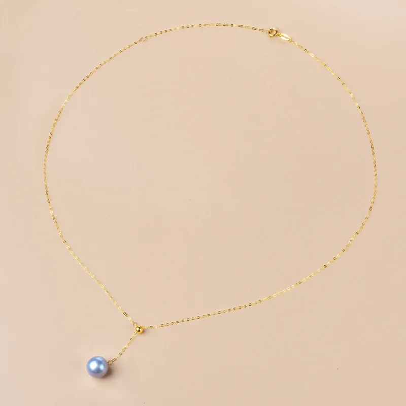 

NYMPH New Fine Jewelry 18K Gold Necklace Pendnat Natural Purple Sea Water Pearl Pure AU750 Chain for Women Gift X537