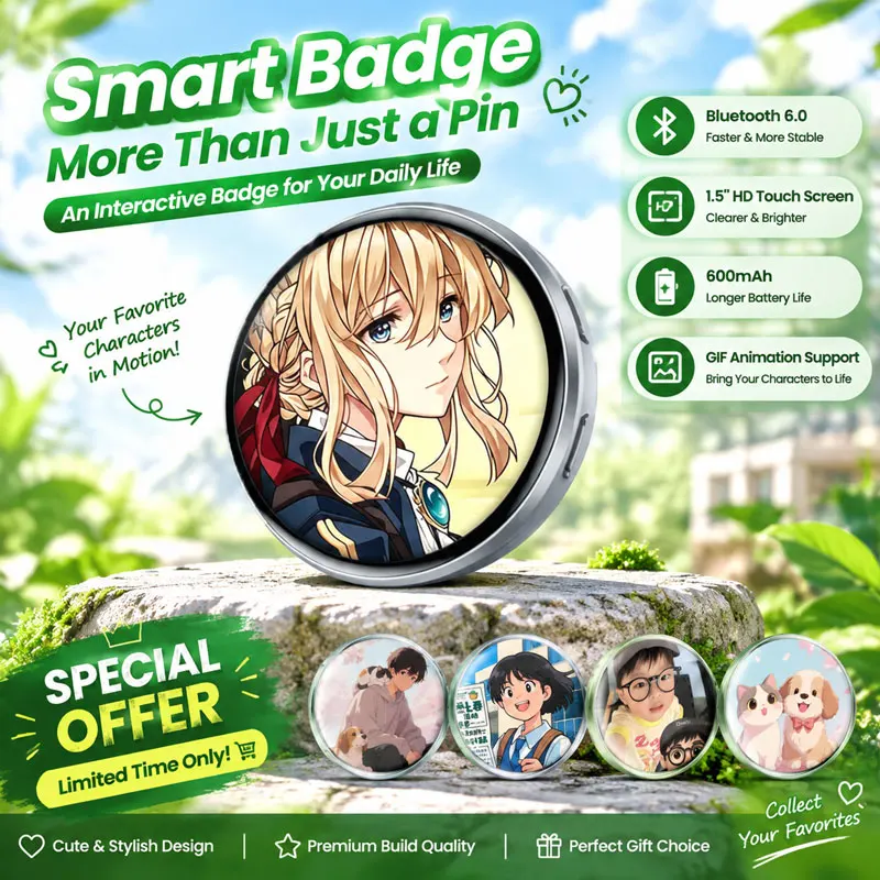 HD Dynamic Display Smart E-Badge Bluetooth Animated 1.50-inch high-definition display with App Control for Photos And Animations