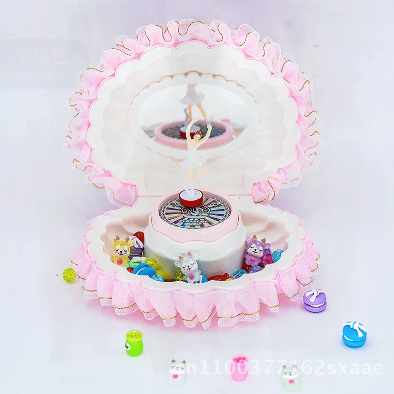 DIY Handmade Colorful Flash Shell Music Box Creative Gift for Little Girls Birthday Plastic Material White Pink Purple Sets