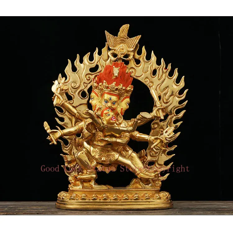 23CM large -GOOD---Buddhist Buddhism home family efficacious Protection brass Hayagriva Yamantaka Gold-plated Buddha statue