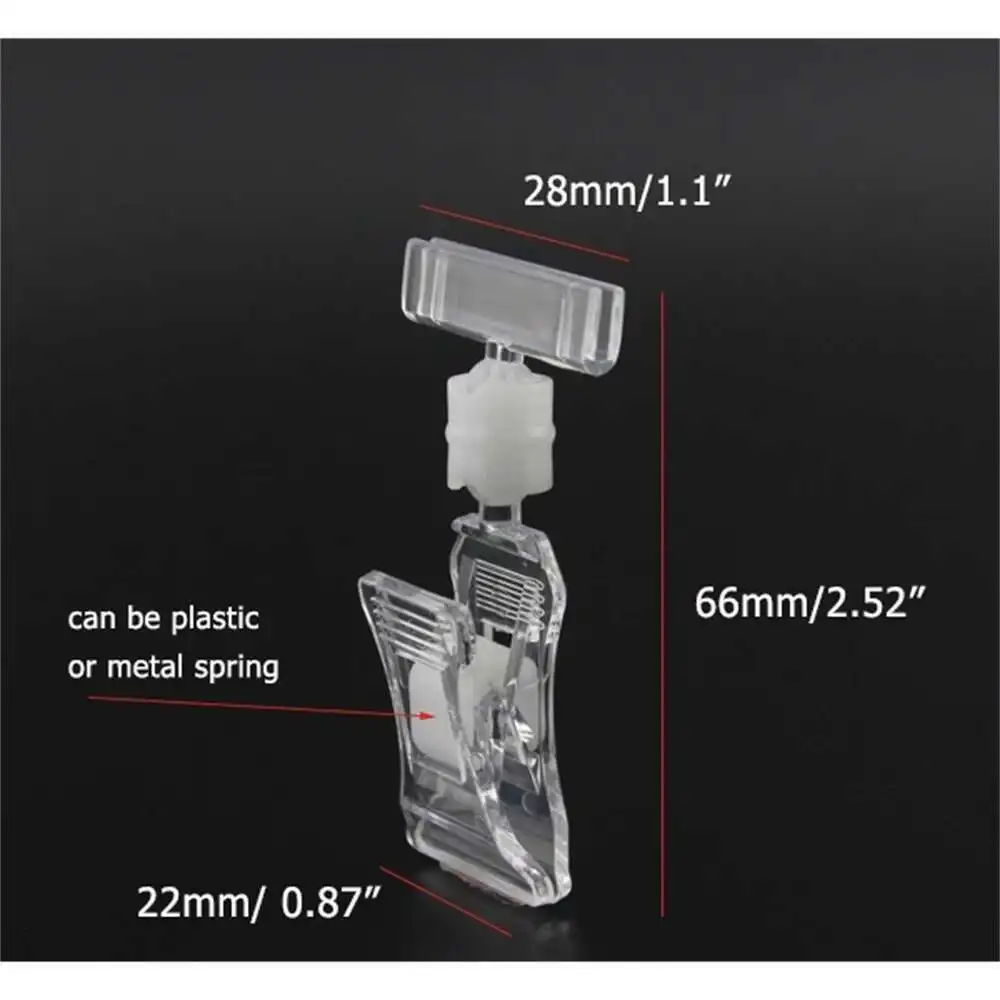Clear H64mm Pop Merchandise Plastic Sign Paper Card Display Price Tag Snap Label Promotion Small Memo Clips Holders