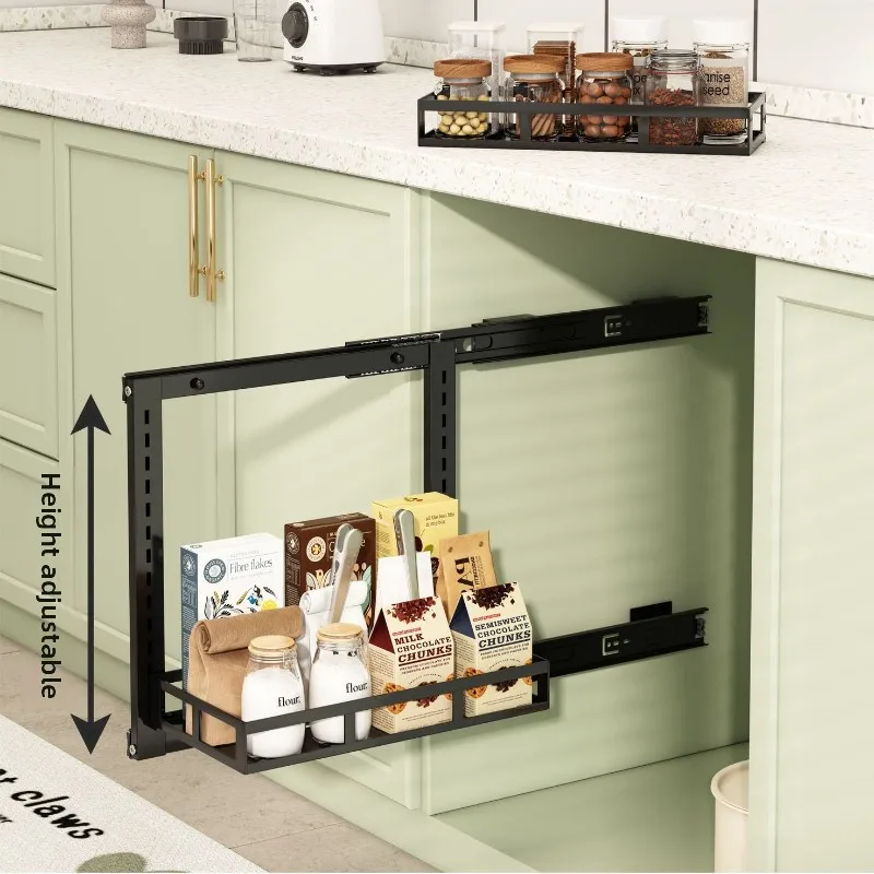 

‌Pull-Out Kitchen Sink Storage Rack Adjustable Under Cabinet Organizer Heavy Duty Bathroom Basket Easy Clean Wall Mounted Shelf