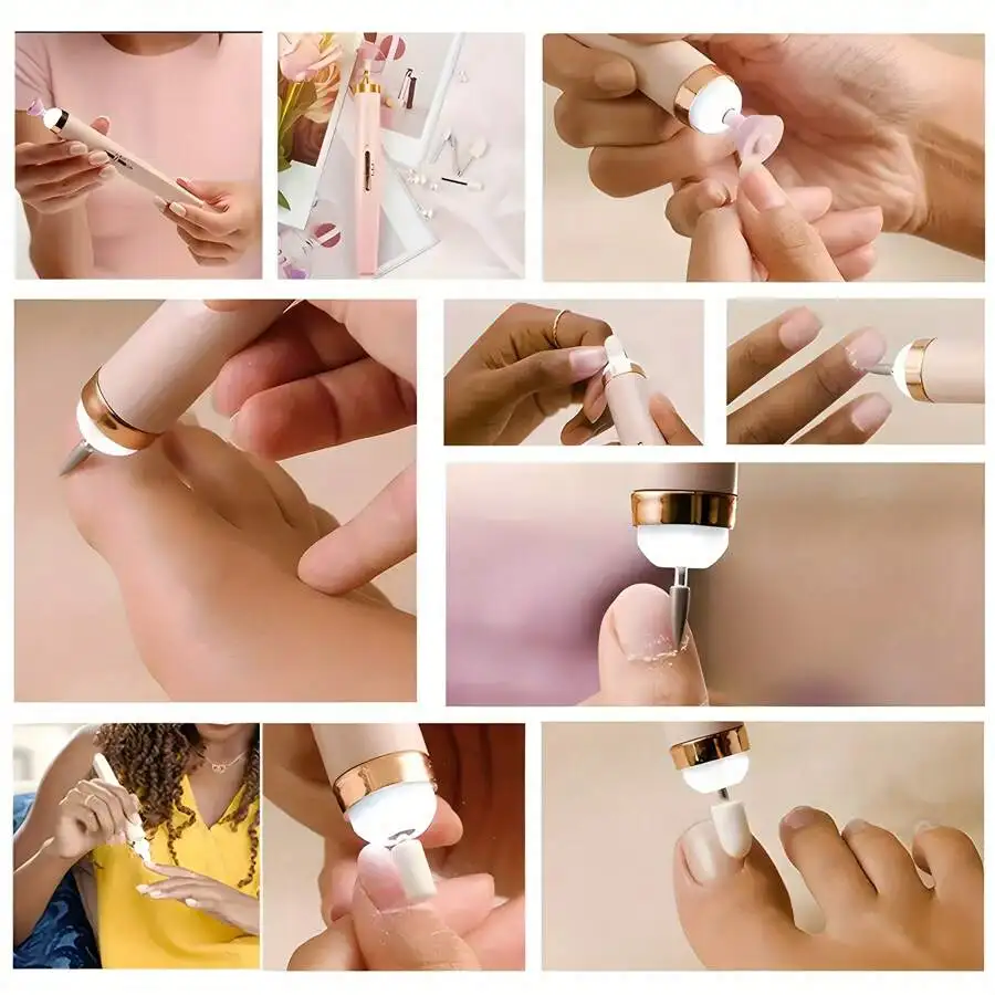 YIKOOLIN Lima de Uñas Portátil Eléctrica Taladro de Uñas con 4 Velocidades Cortador de Cutículas a Batería Herramientas de Manicura y Pedicura 6