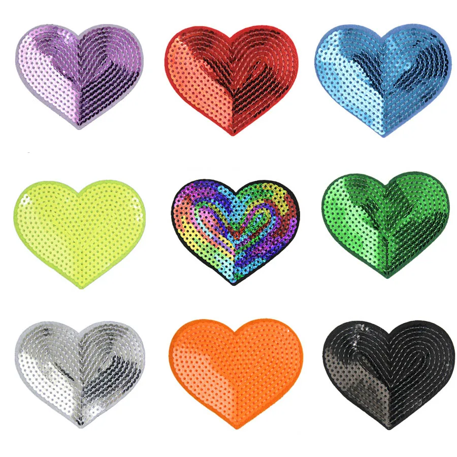 1X Sequin Heart Patches For Clothing Thermoadhesive Iron On Patch DIY Sewing Clothes Dress Applique Badges Stickers Accessories