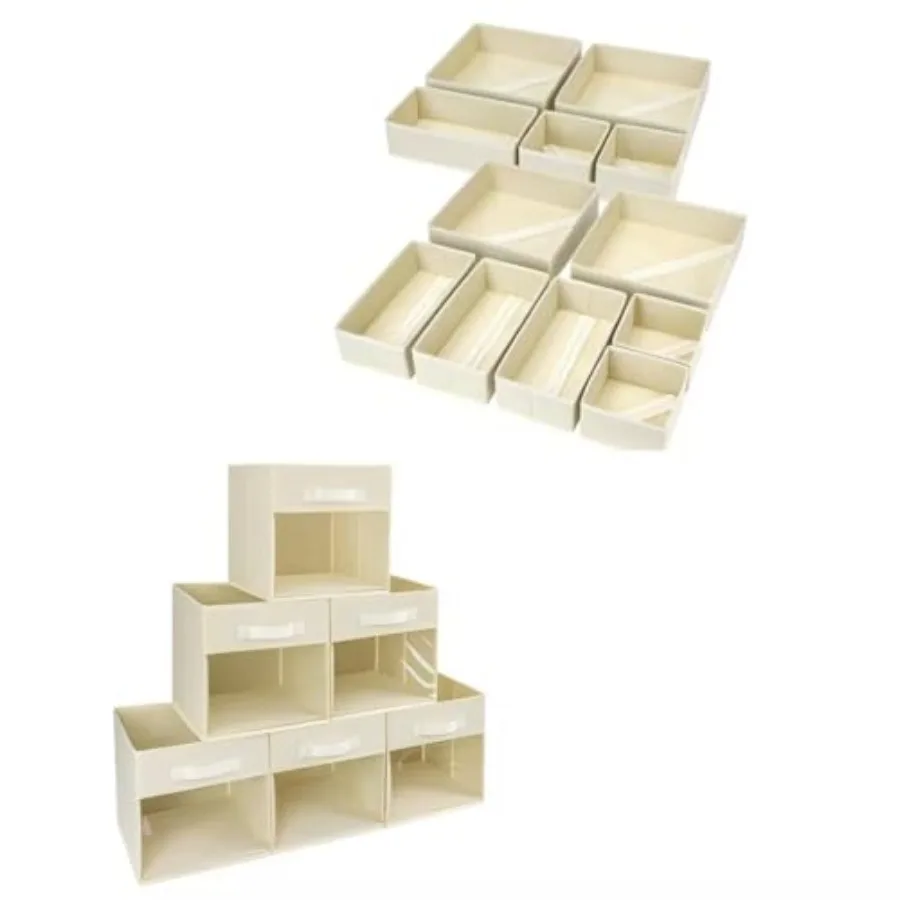 

DIMJ Bundle of 12 Pack Drawer Organizer Clothes and 6 Pack Cube Storage Bin
