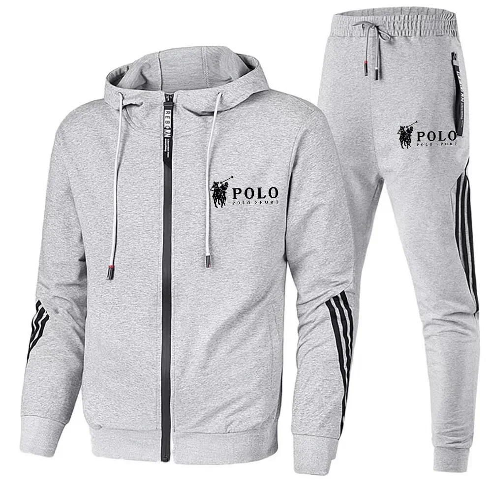 

Spring and Autumn new men's printed zipper hooded jacket sweatshirt + long pants 2-piece fashionable fitness jogging sportswear