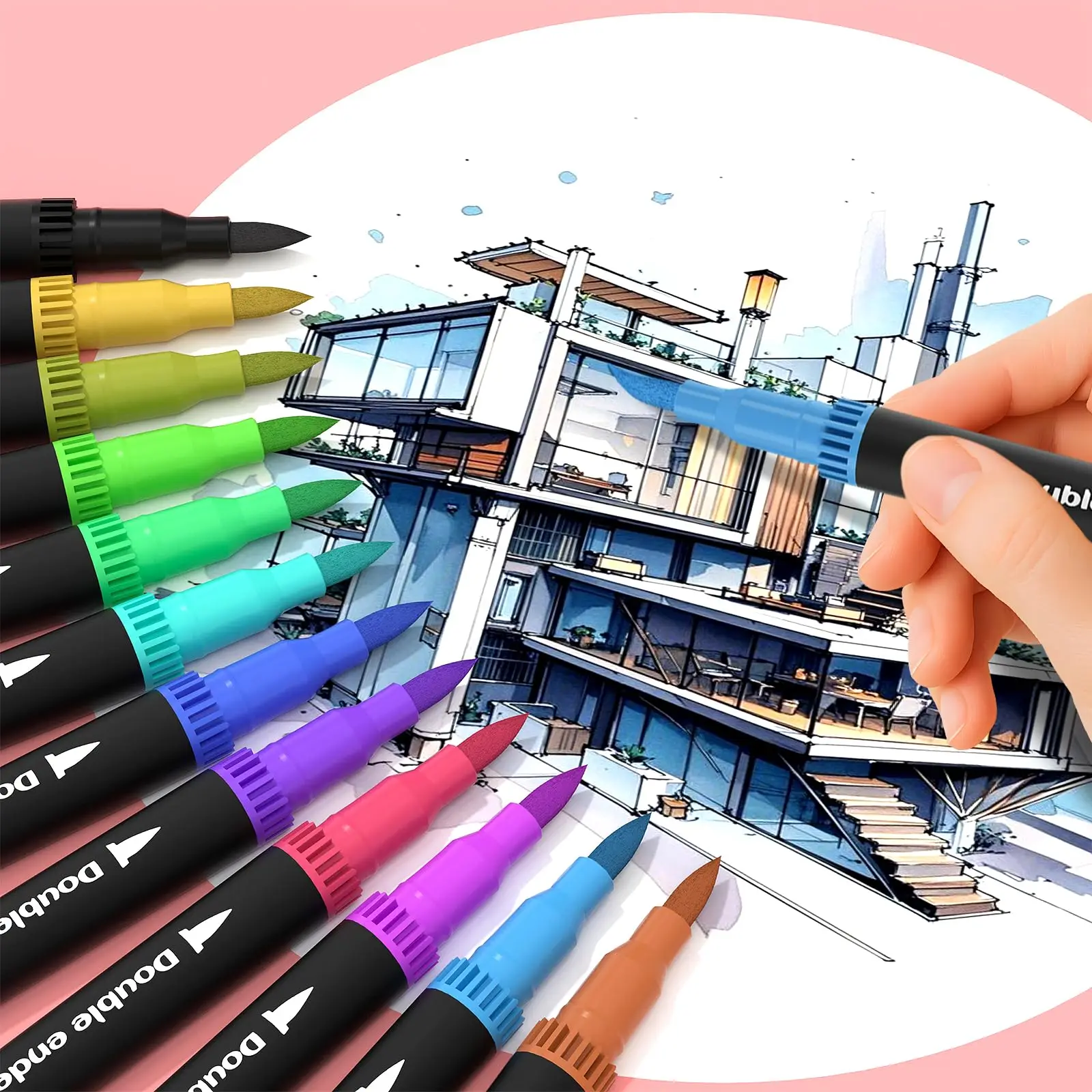 12-60 ألوان مزدوجة الرأس الفن دفتر القلم اللوحة القلم لون قلم تحديد فرشاة تلميح 1-2 مللي متر غرامة تلميح الخط اللوحة