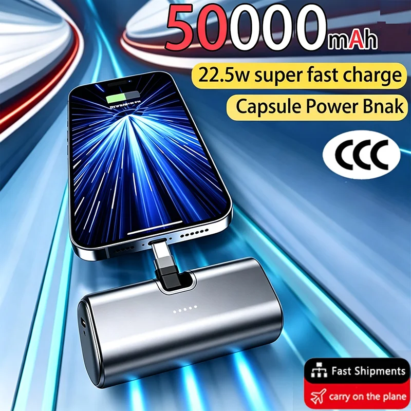 225W Fast Charging USBC Power Bank 50000mAh Mini Portable Charger For iPhone 17 15 16 Xiaomi Samsung Travel Battery Pack