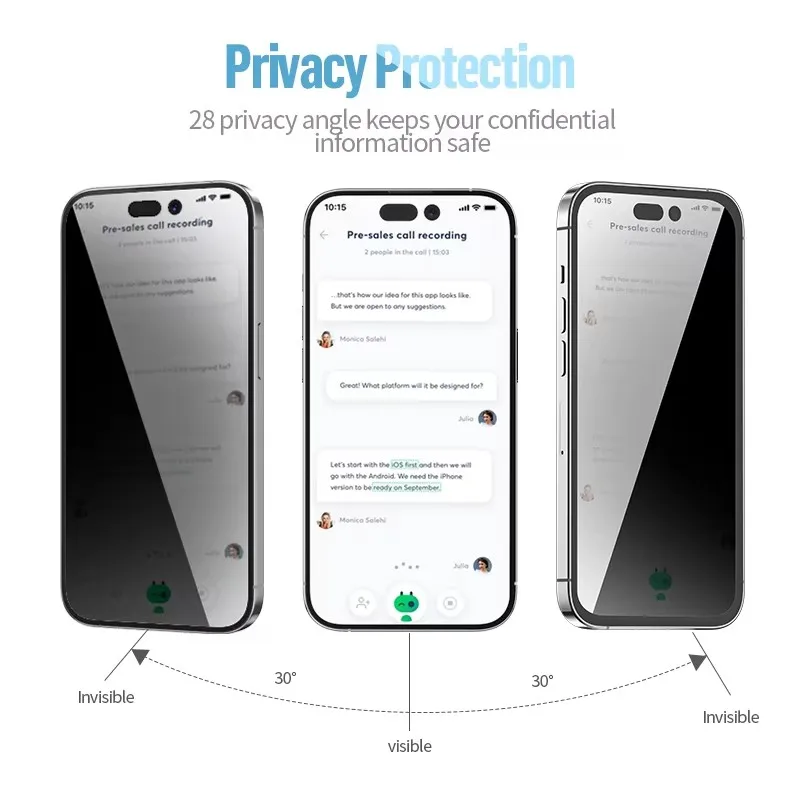 BLUEO For iphone 16 pro Anti Spy Full Coverege Anti-Peep Tempered Privacy Screen Protector Glass For Iphone 16 pro max Anti Spy