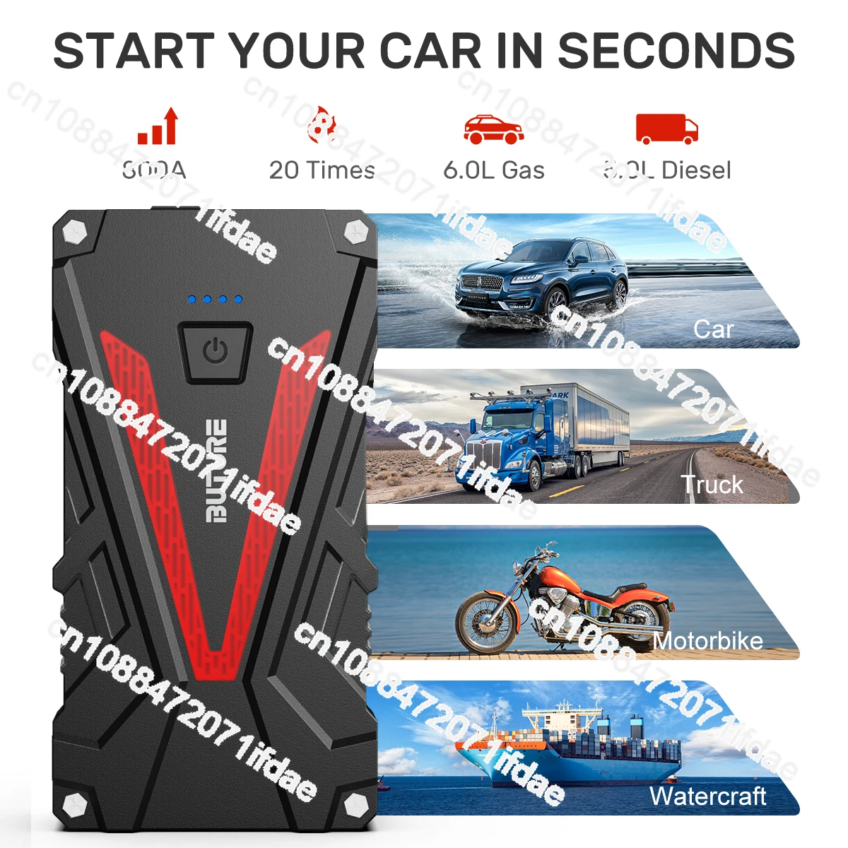 Buture Car Booster Multi-function Emergency Tools 1500A 2000A  Peak Current LED Flashlight Power Bank Car wholesale Jump Starter