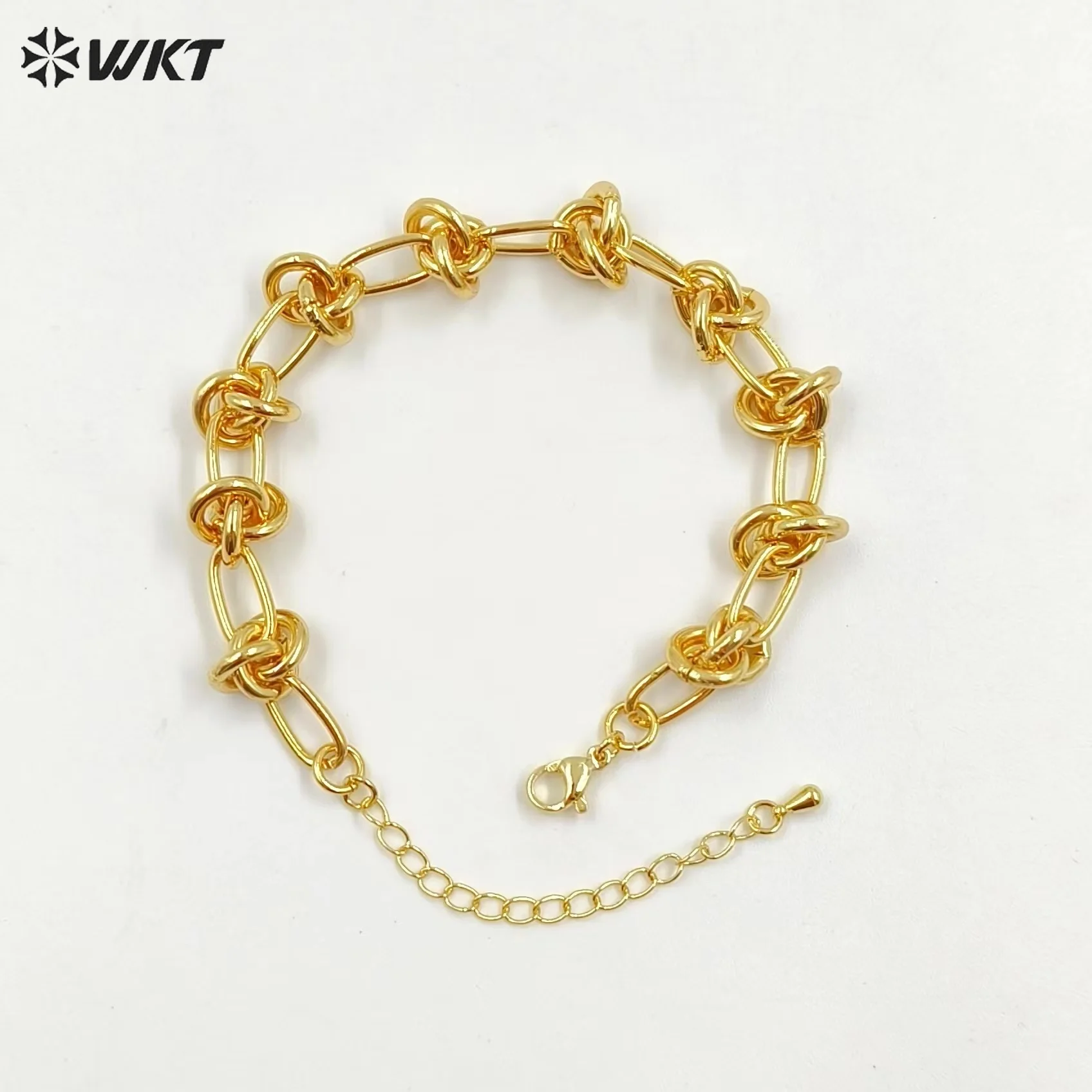 WT-JF338 Amazing Fashion 18K Real Gold Plated Big Metal Chain Bracelet Punk Style Knotted Design Unisex Metal Daily Decoration