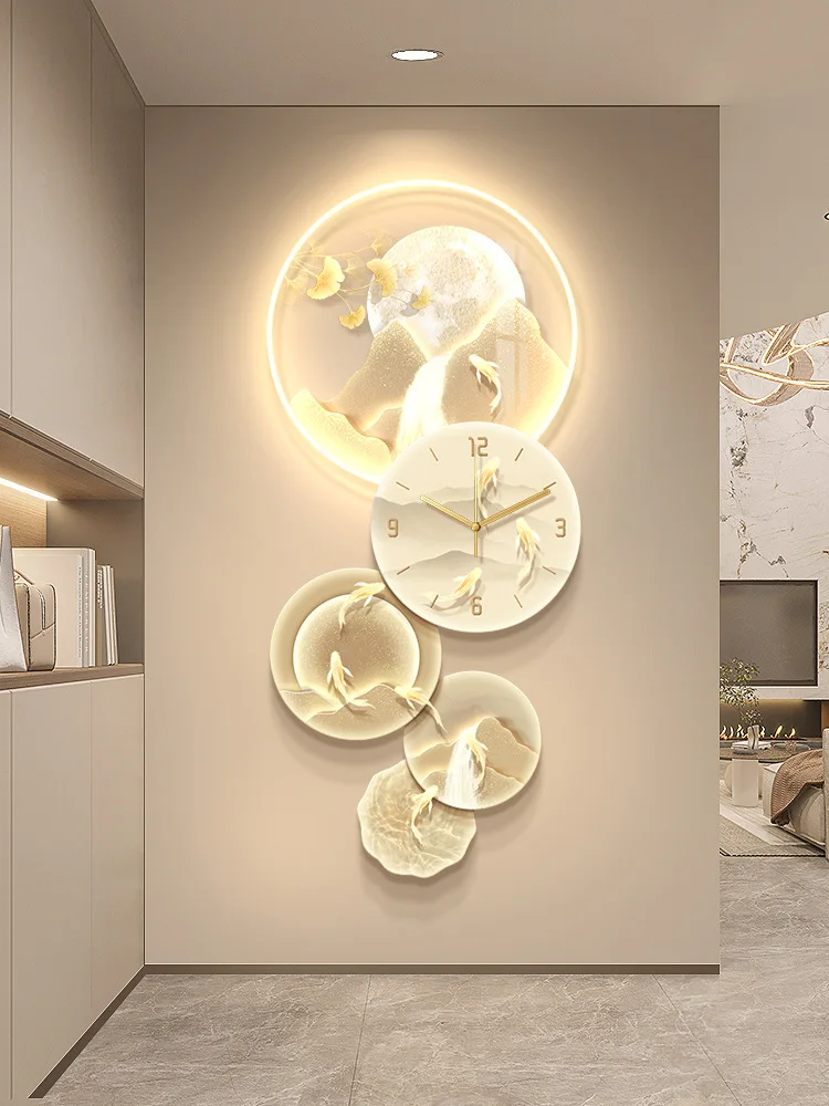 Nine fish picture entrance decoration painting clock light luxury high-end atmosphere into the door facing the corridor corridor