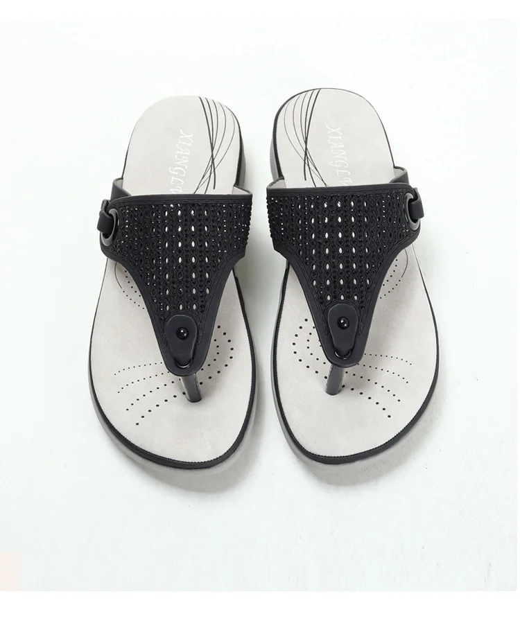 Wearing Thick Sole Slippers on The Outside 2023 Leisure Water Diamond Beach Women's Split Toe Slope Heel Slippers 7274A-2