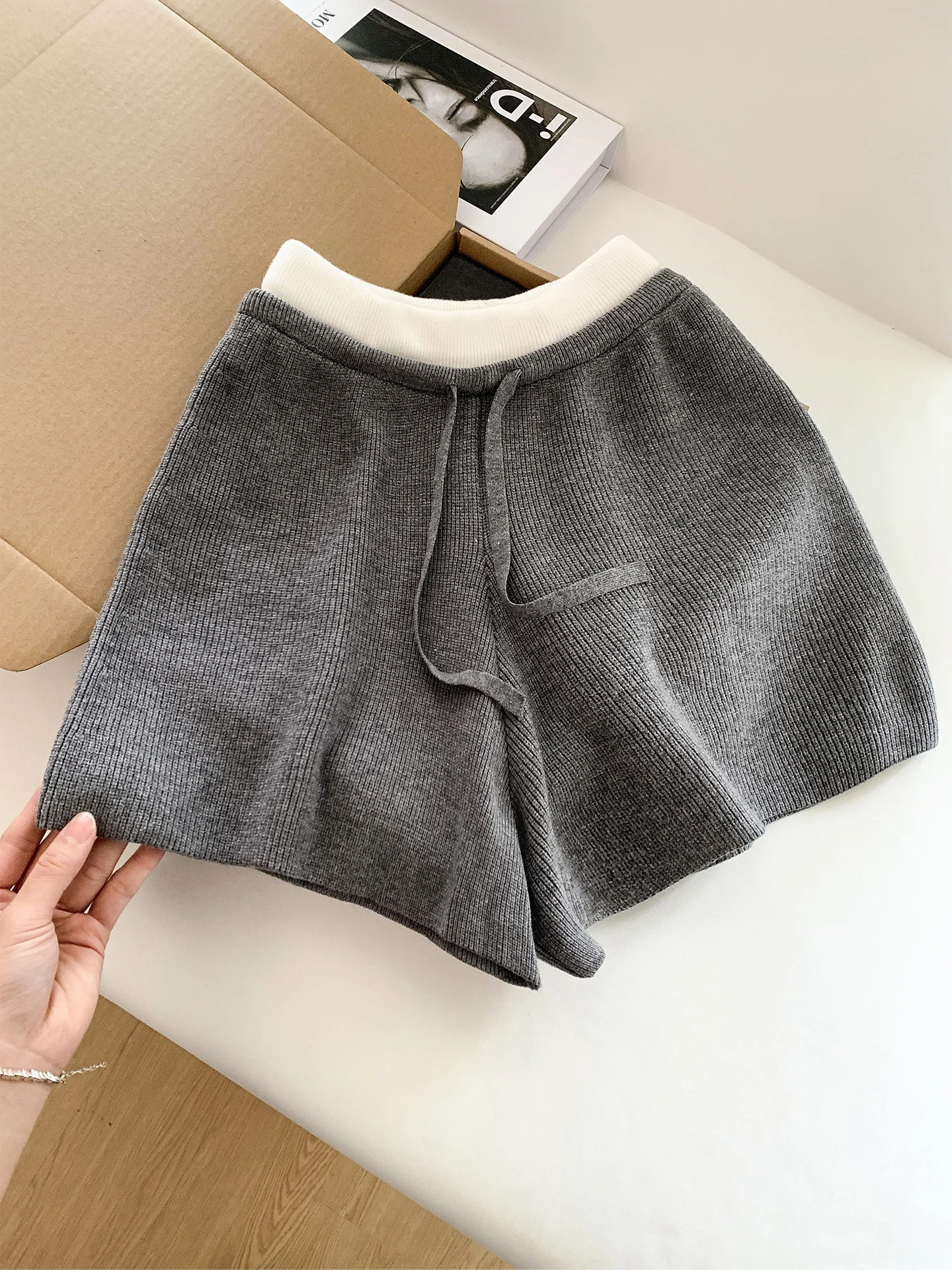 

Женские вязаные брюки в стиле ретро с эластичным поясом на шнурке, с высокой талией, облегающие, А-силуэт, широкие штанины, весенняя мода для прогулок