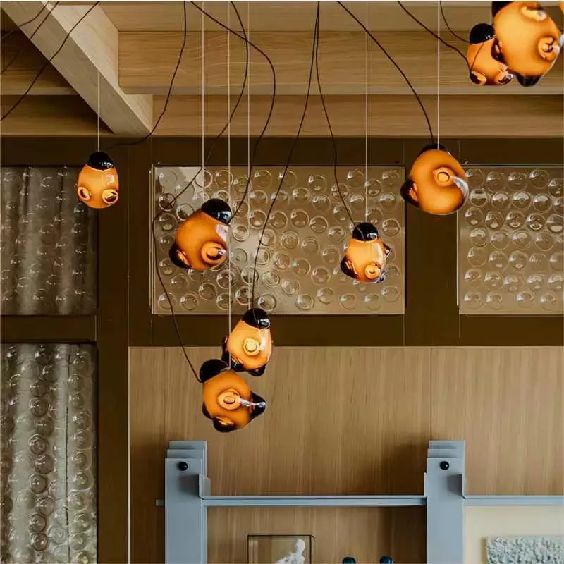 

Американский светодиодный подвесной светильник из янтарного стекла для лестниц, вилл, столовой - Потолочный подвесной светильник Luster