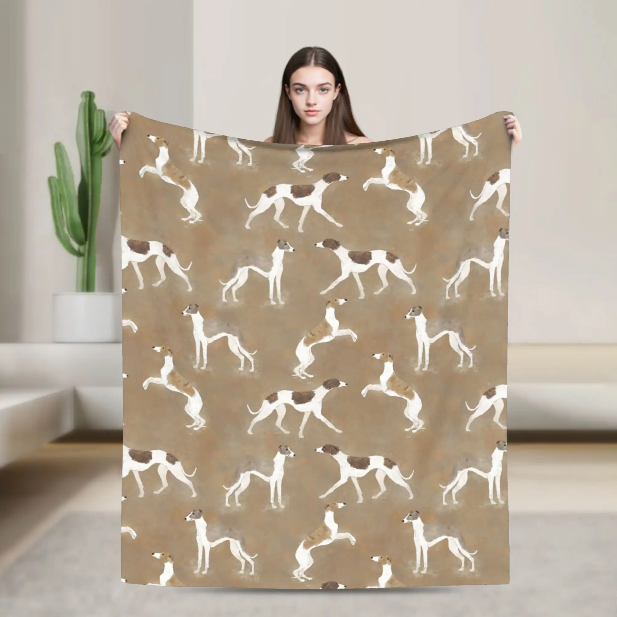 Happy Whippets Flannel Blanket Greyhound Sighthound Dog Fashion Throw Blanket for  Sofa Bedding Lounge 200x150cm Quilt