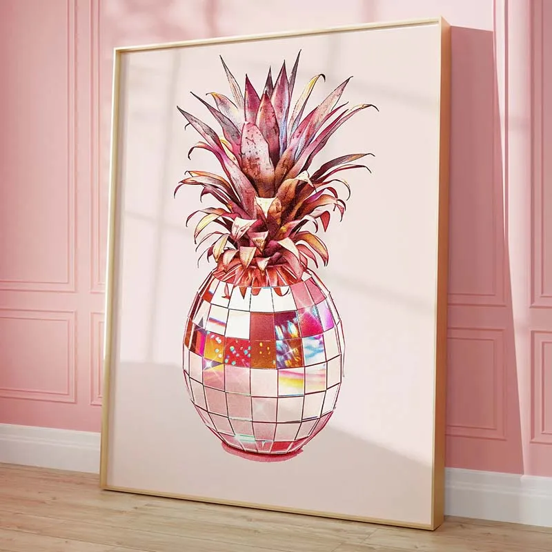 Fashion Pink Disco Lemon Grape Apple Cherry Strawberry Poster Print Fashion Wall Art Picture Decor Frameless Canvas Painting - view 4
