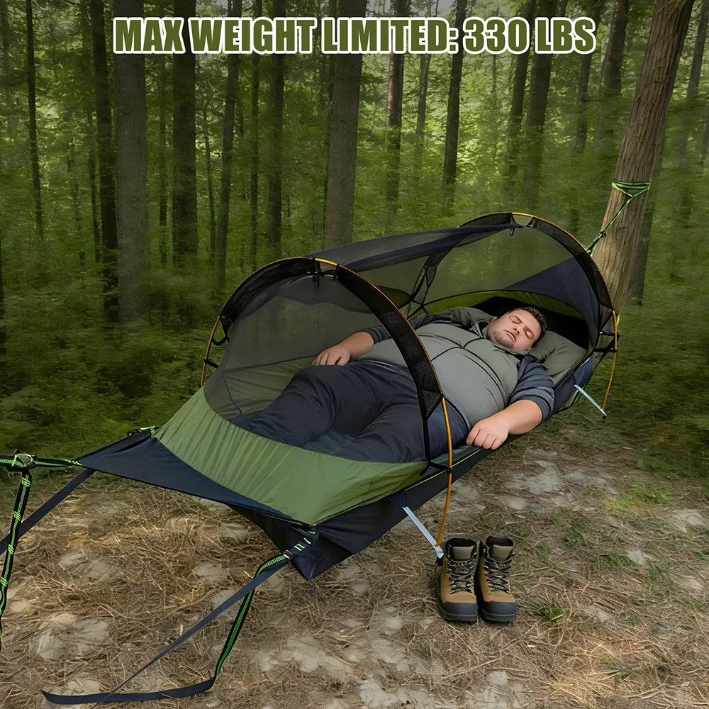 Night Cat Flat Lay Hammock Tent with Mosquito Net Sleeping Air Pad and Waterproof Rainfly for 1 Person Backpacking Hiking Camping Lightweight 330LBS 87x28x19in image 5