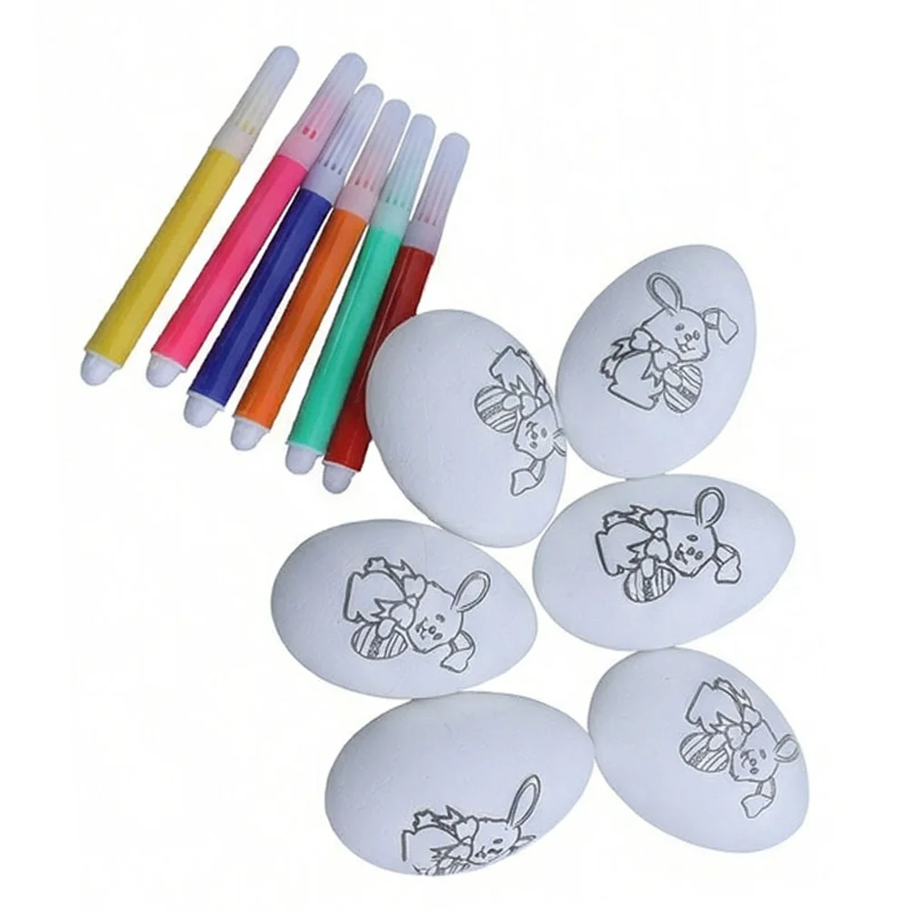 

Пасхальный набор для рисования своими руками: 6 пенопластовых яиц с цветными маркерами, творческий набор для детей и семейного праздничного декора