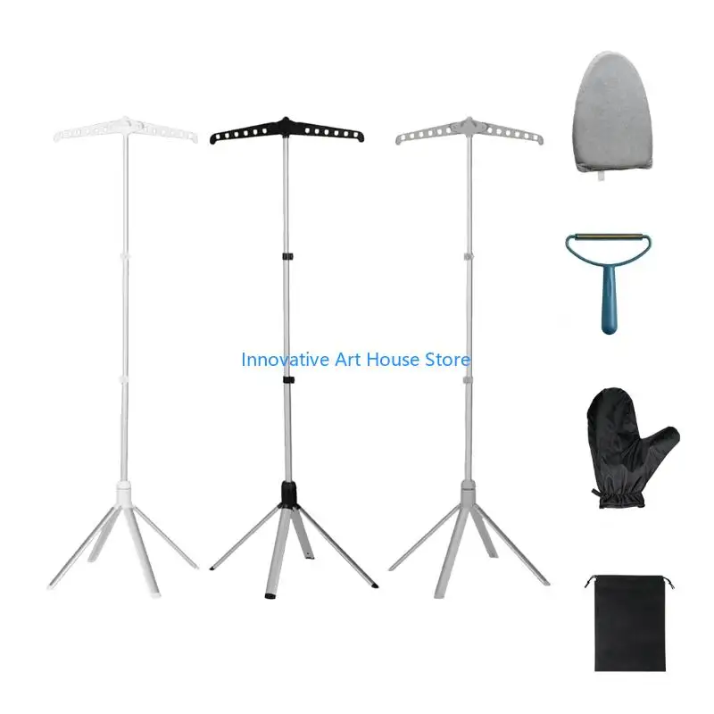 E1PC Space Saving Clothes Steaming Rack Set with Folding Support, Ironing Pad, Glove and Storage Bag for Dorm Homes