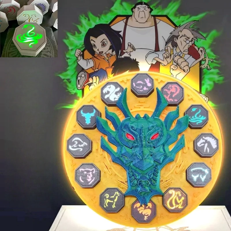 Jackie Chan Adventures Zodíaco Talismã - Chaveiro Com Imprensa - Botão Iluminação Impressão 3d Anime Periféricos Brinquedos Presentes