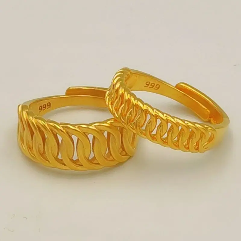 High quality 24k gold fashion men\'s and women\'s rings, AU999 gold Fried Dough Twists lovers\' ring, high-grade jewelry gifts