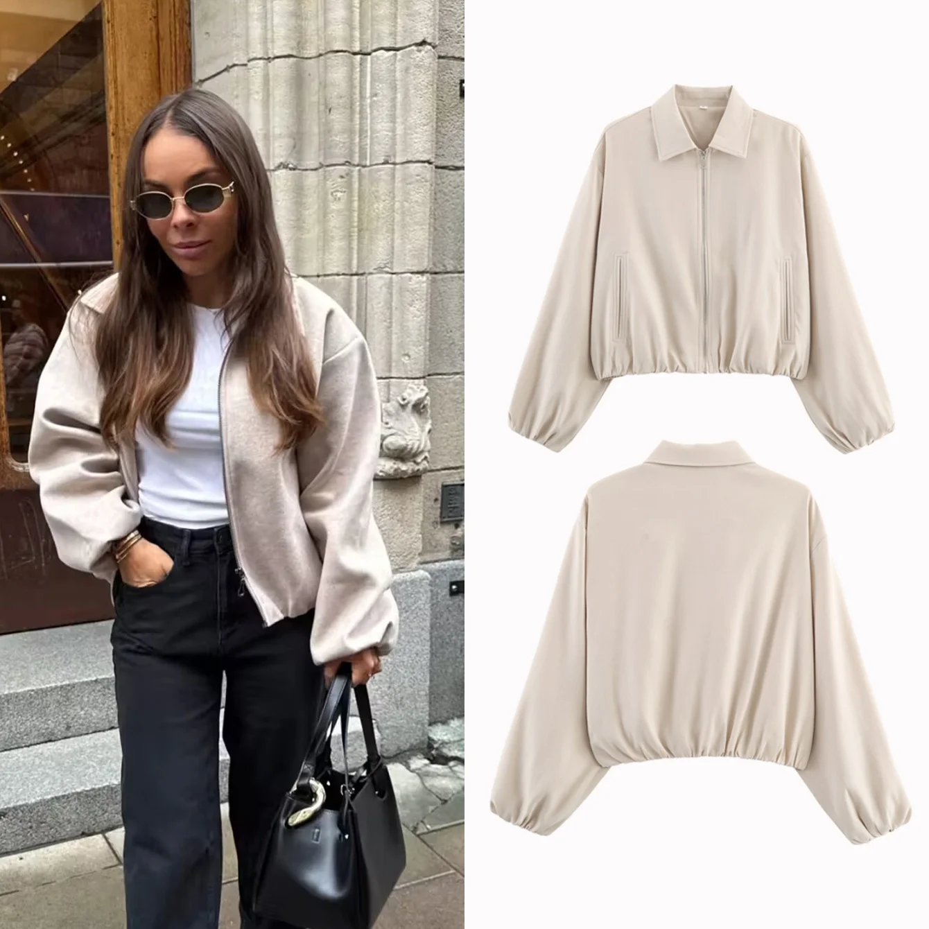 

Women Short Jackets Coat Autumn Winter Zipper Overcoat Female Long Sleeve Casual Jacket Women Elastic Hem Jacket Streetwear