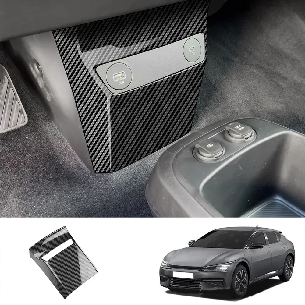 FINDME For Kia EV6 2022 2023 Carbon Fiber Style Car Front AC Vent Outlet Cover Trim USB Charging Port Protection USEFUL