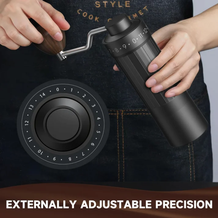 External Adjustment Al-Alloy Stainless Steel Burr Mini Small Hand Mill Portable Espresso Manual Coffee Grinder
