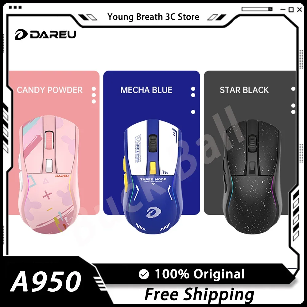 

Dareu A950 Mouse Three Mode Wireless Bluetooth Paw3395 Sensor Mouse Lightweight Customize Gaming Mice PC Accessories FPS Gamer