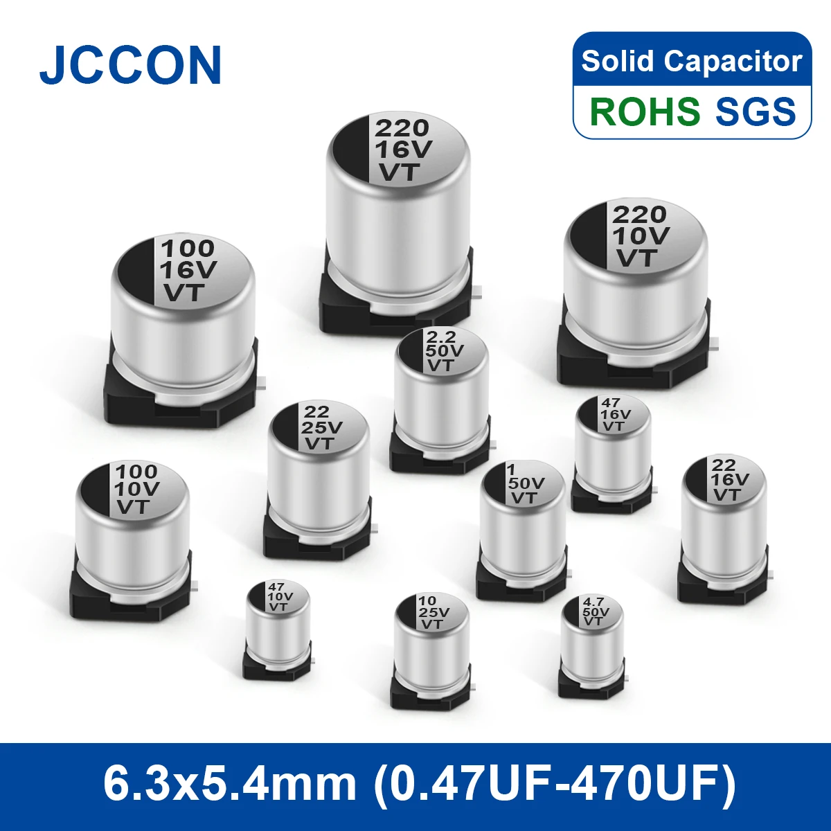 

20Pcs JCCON SMD Aluminum Electrolytic Capacitor 6.3x5.4mm 6.3V220UF 10V100UF 10V220UF 16V47UF 16V100UF 25V33UF 25V47UF 35V22UF