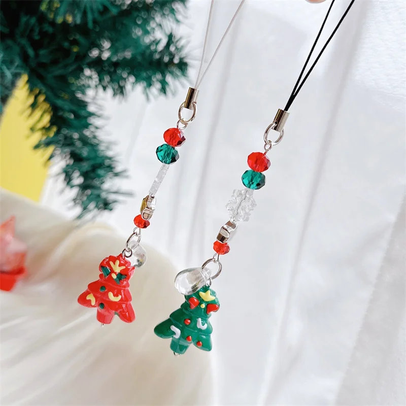 Trendy Christmas Beaded Non-slip Phone Chain Fashion Sweet Pendant Keychain Exquisite Backpack Decoration Accessories Gifts