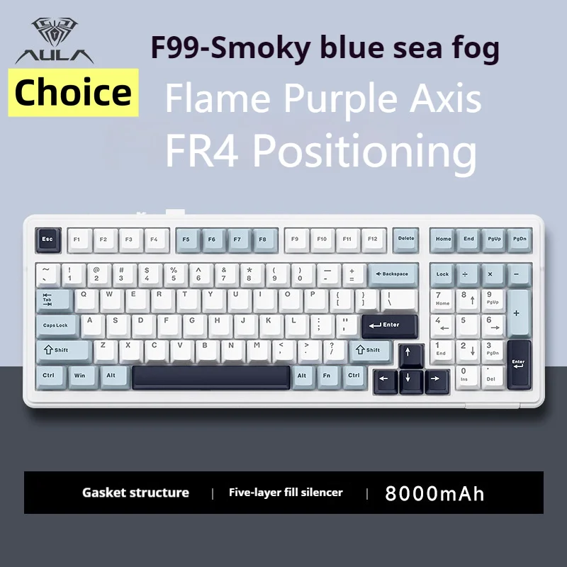 Aula F99 Wireless Mechanical Keyboard, Hot Swappable Custom Keyboard,gasket,rgb Backlit Gaming Keyboard,purple Axis(blue&white)