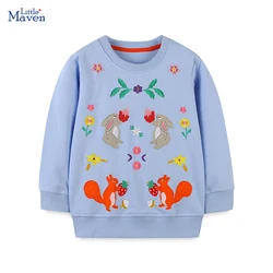 Little maven Baby Girls Clothes Spring and Autumn Cartoon Squirrel Rabbit Tops Cotton Sweatshirt Children T-Shirt for Kids