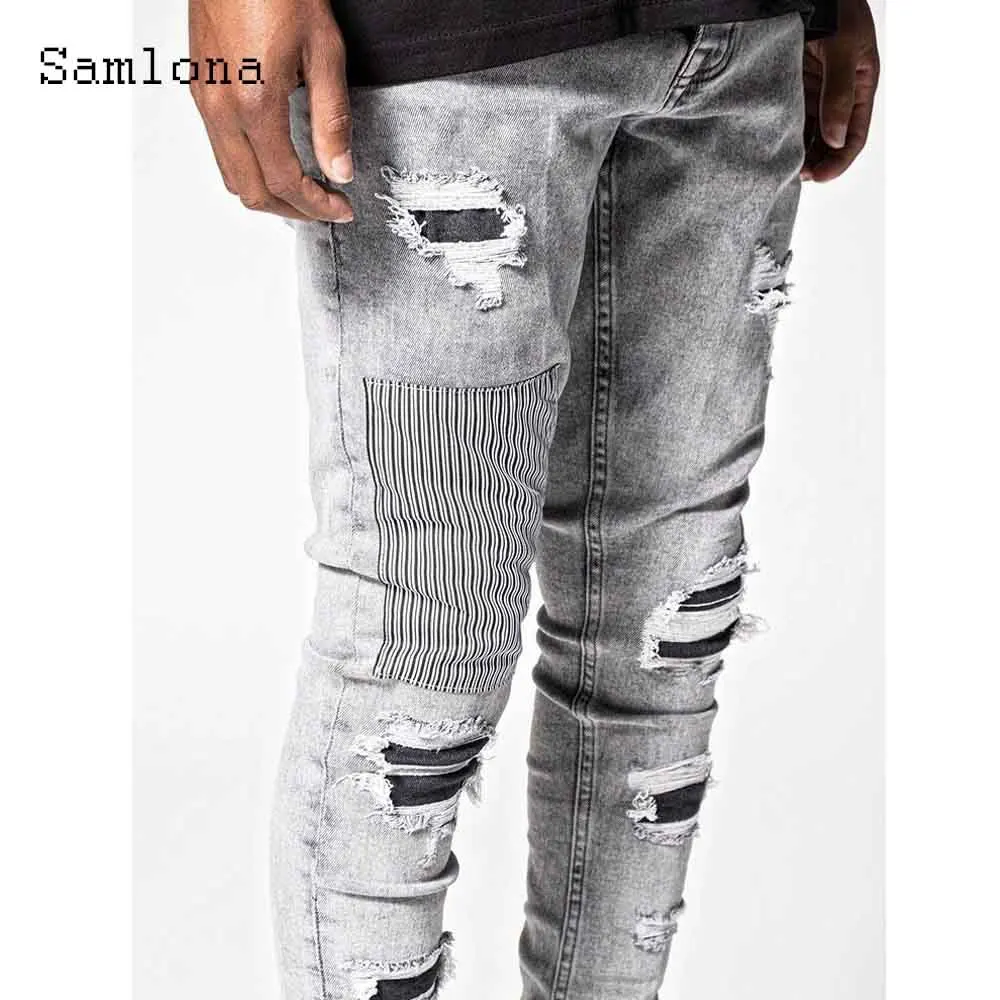 2025 الرجال هول ممزق الجينز نحيل الدنيم السراويل ربيع الخريف موضة المسامير بنطلون الرجال عادية الشارع قلم رصاص ديمين السراويل جديد #6