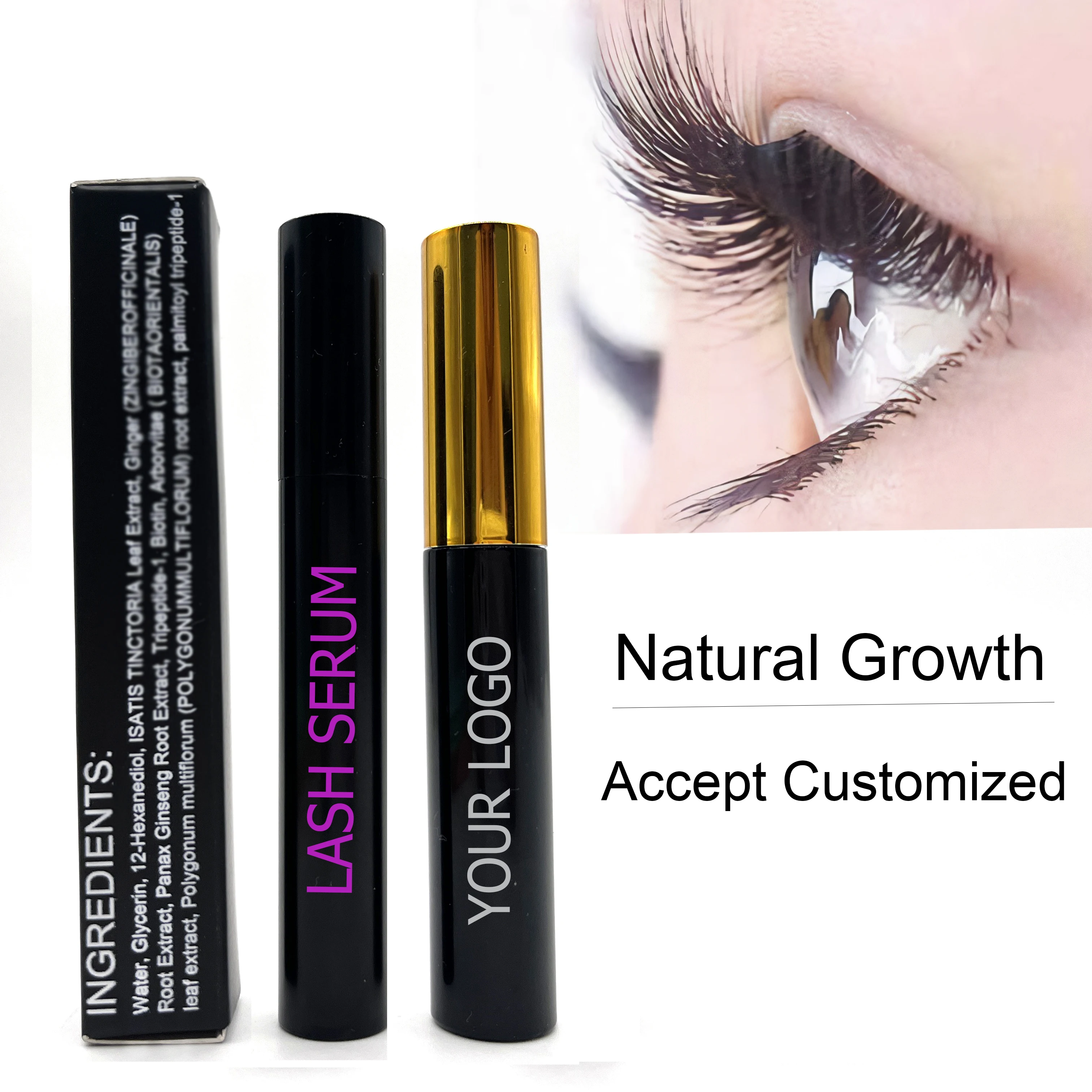 Customized Wholesale Eyelash Growth Serum Moisturizing Lash Eyebrow Nourishing Essence Eyelashes Enhancer Lengthening Thicker