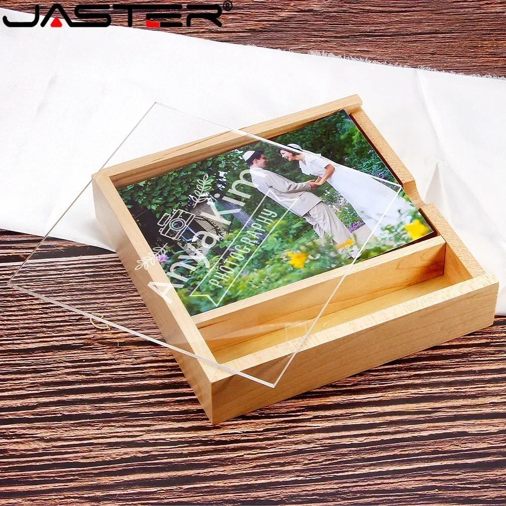 JASTER przezroczysta akrylowa pokrywa Album fotograficzny pamięć USB 2.0 Pendrive 64GB 128GB 16GB 32GB fotografia ślubna (170*170*35 MM)
