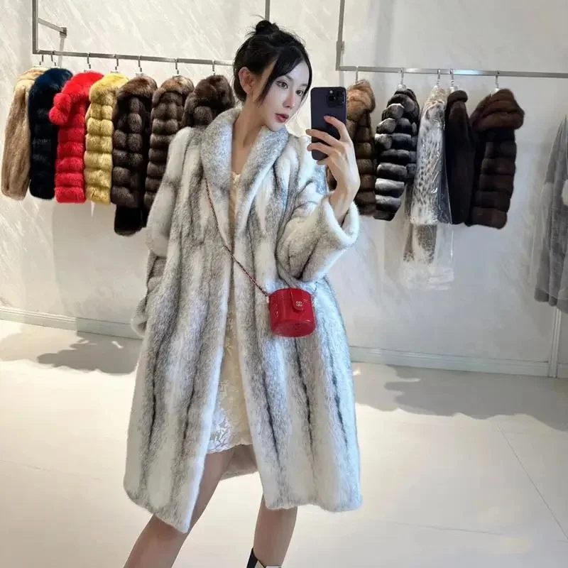 

2024 Autumn Winter New Mink Fur Jacket Female High-Quality Long Coat Young Fashion Slim Korean Outwear Loose Mao Mao Coats Women