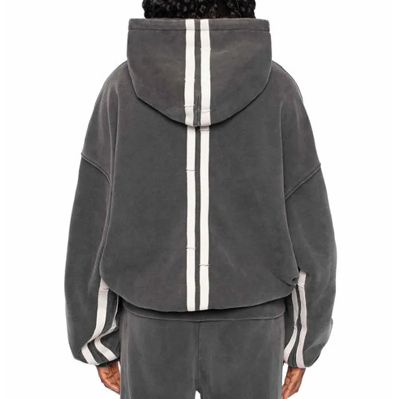 European American High Street Vintage INS Hip Hop Punk Casual Mantel Gestreifte Nähte Waschen Machen Alte Lose Lange Ärmeln Hoodies
