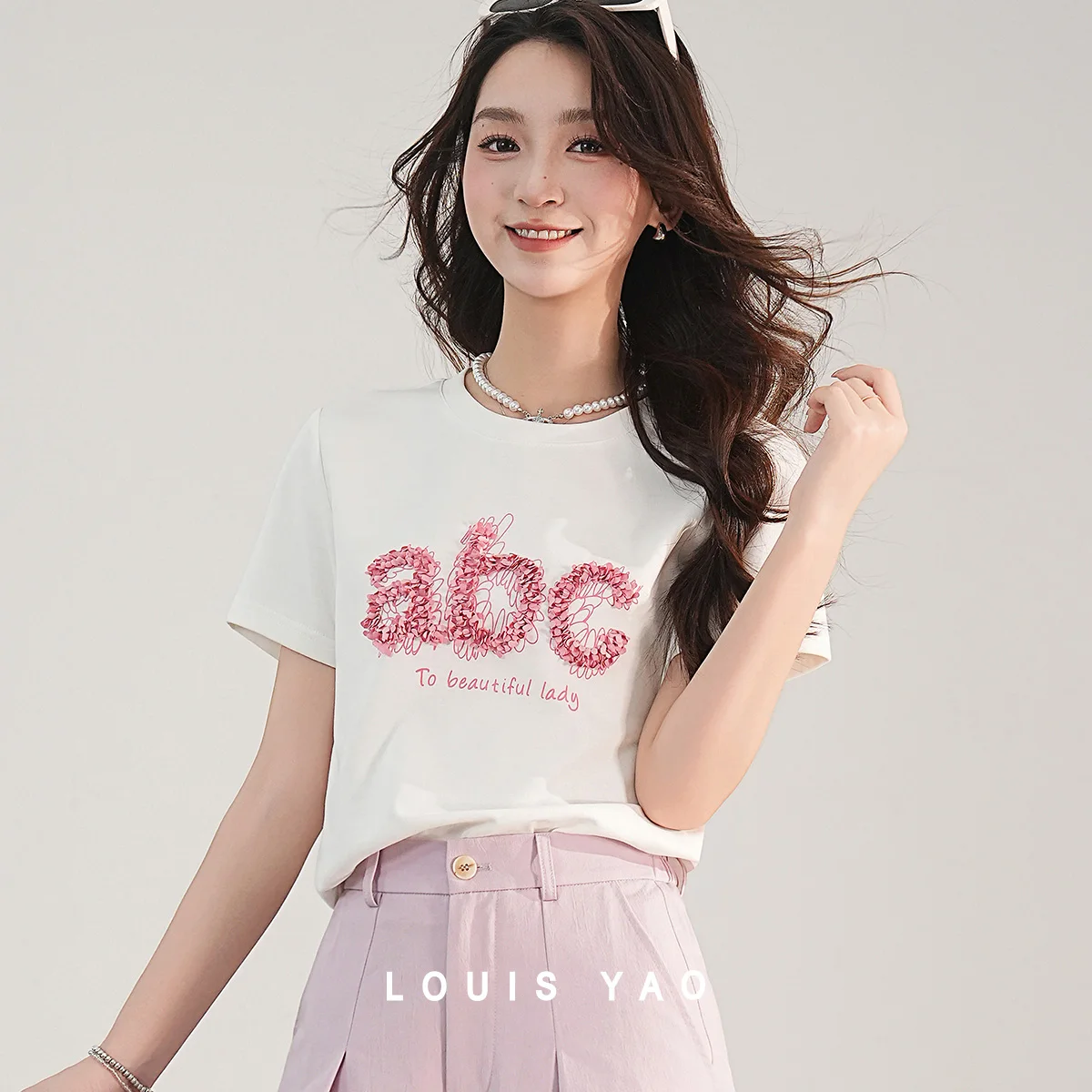 

Design Sense Letters Short Sleeve T-shirt Micro Elastic Pullover Women's Tees Tops for Woman Female Clothing Summer 2025